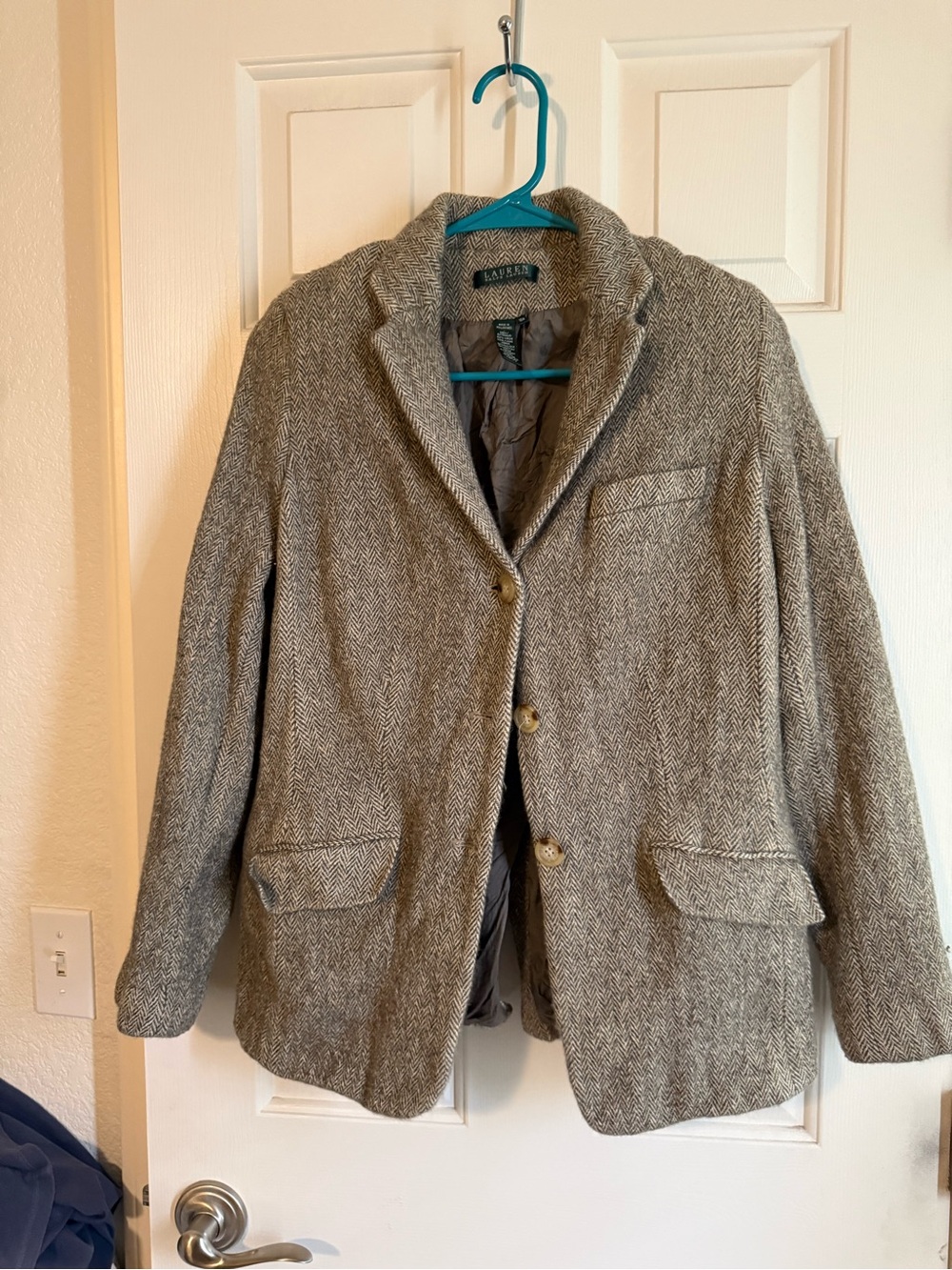 Ralph Lauren Gray Herringbone Wool Blazer Jacket